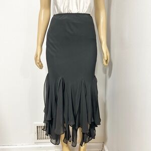 J.B.S. Ltd Black Mermaid Handkerchief Hem Midi Skirt Small Ruffle Tiered Formal
